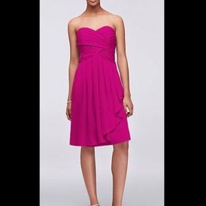 David’s Bridal Short Crinkle Chiffon Dress with Front Cascade